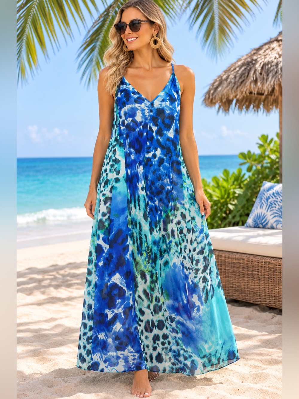 VENUS Blue & Aqua Leopard-Print Maxi Beach Coverup